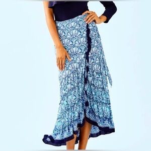 Lilly Pulitzer Alaina Maxi Wrap Skirt – Blue Tropical Print – Size L